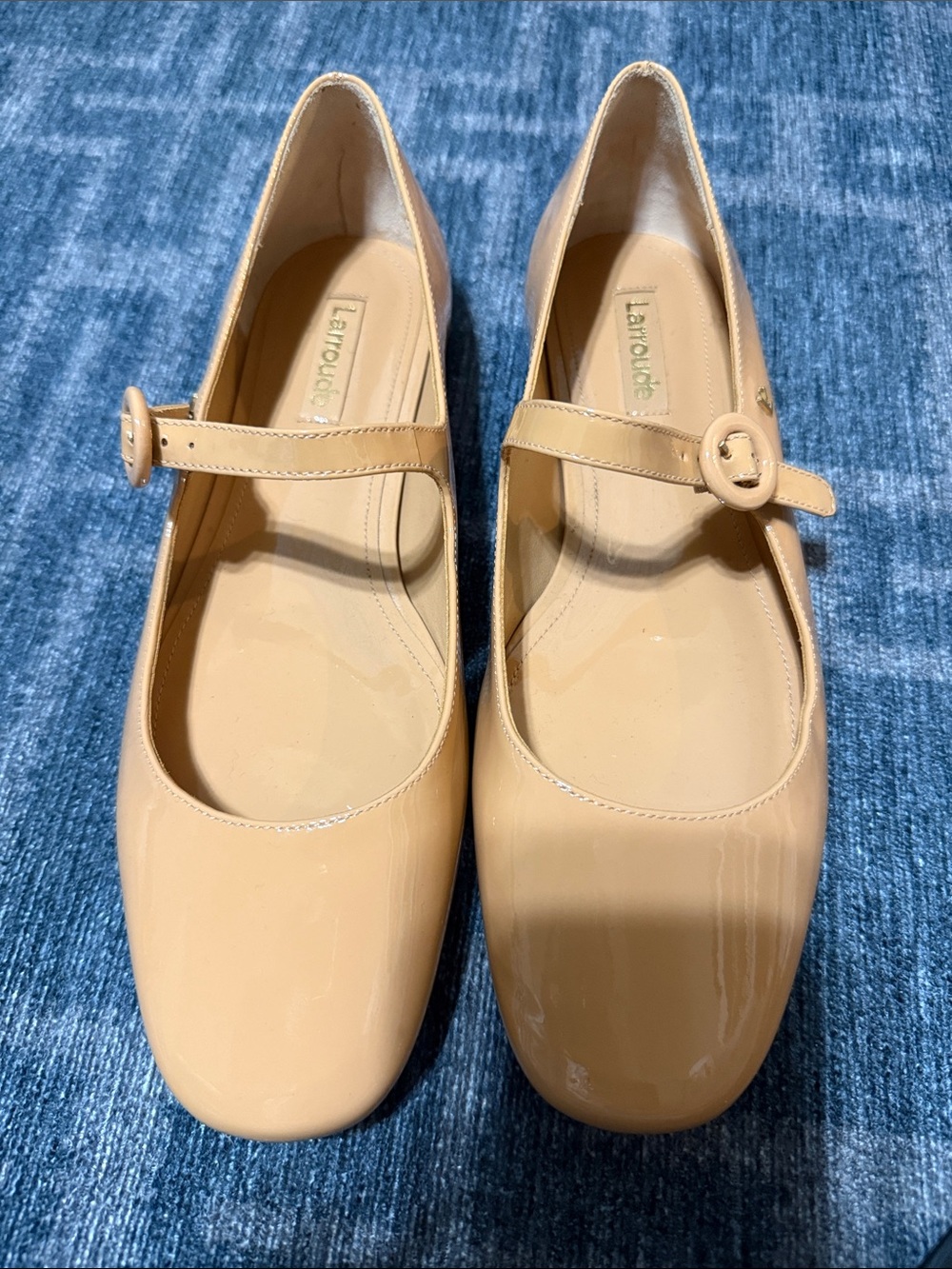 Larroude Nude Patent Mary Jane Flats
